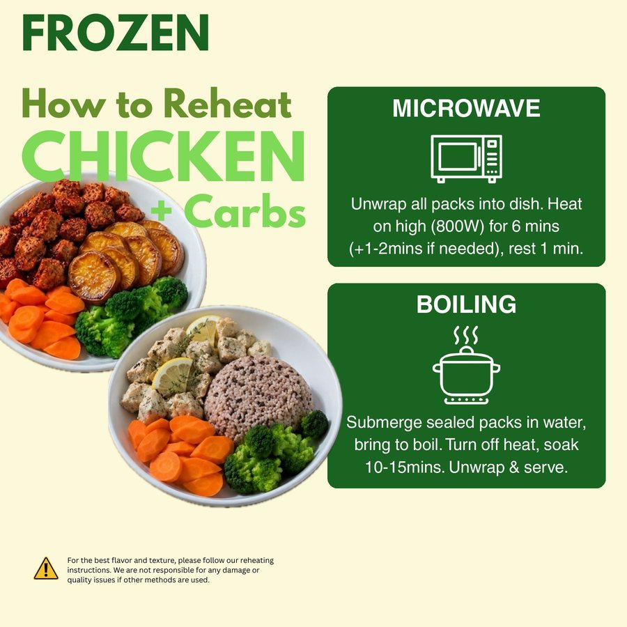 How to reheat QuickTapau Chicken+Carbs Series Frozen