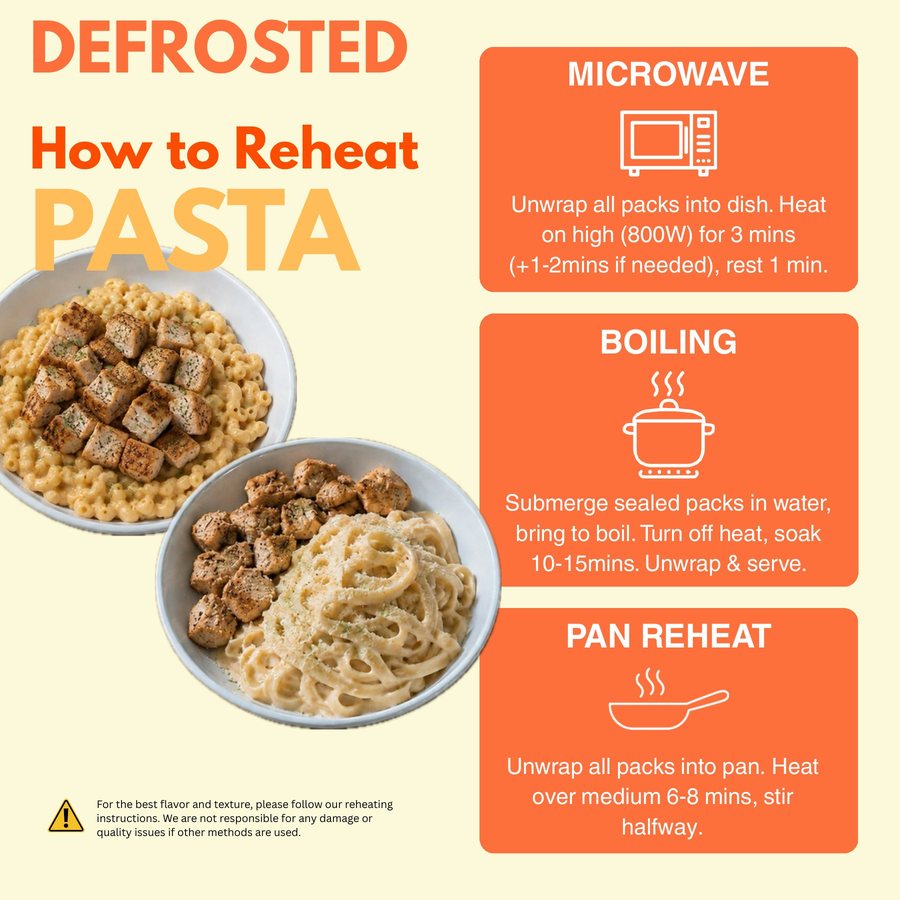 How to reheat QuickTapau Pasta Series Defrosted (Chilled)